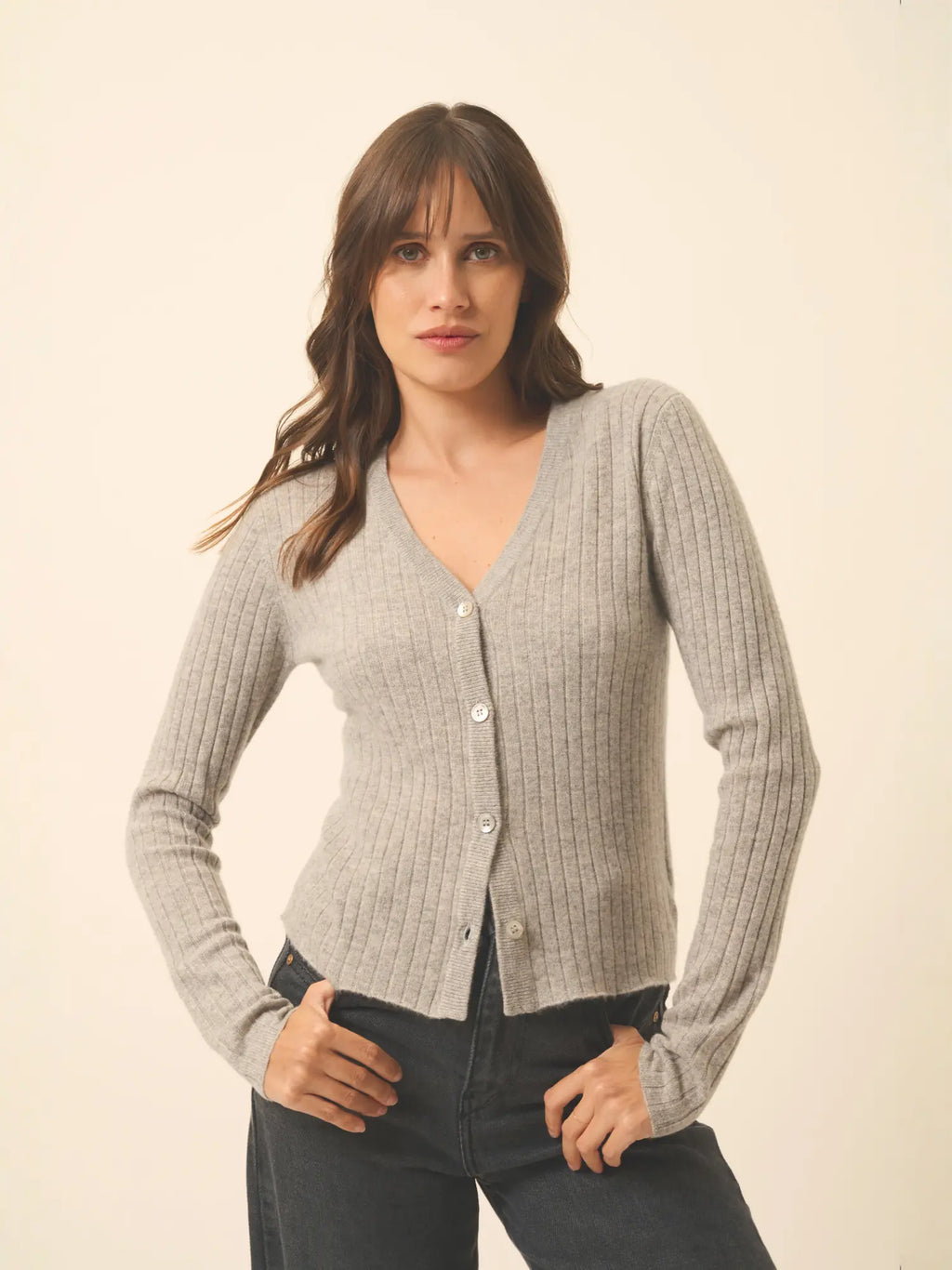 CAMILLE strickjacke v-ausschnitt wolke meliert