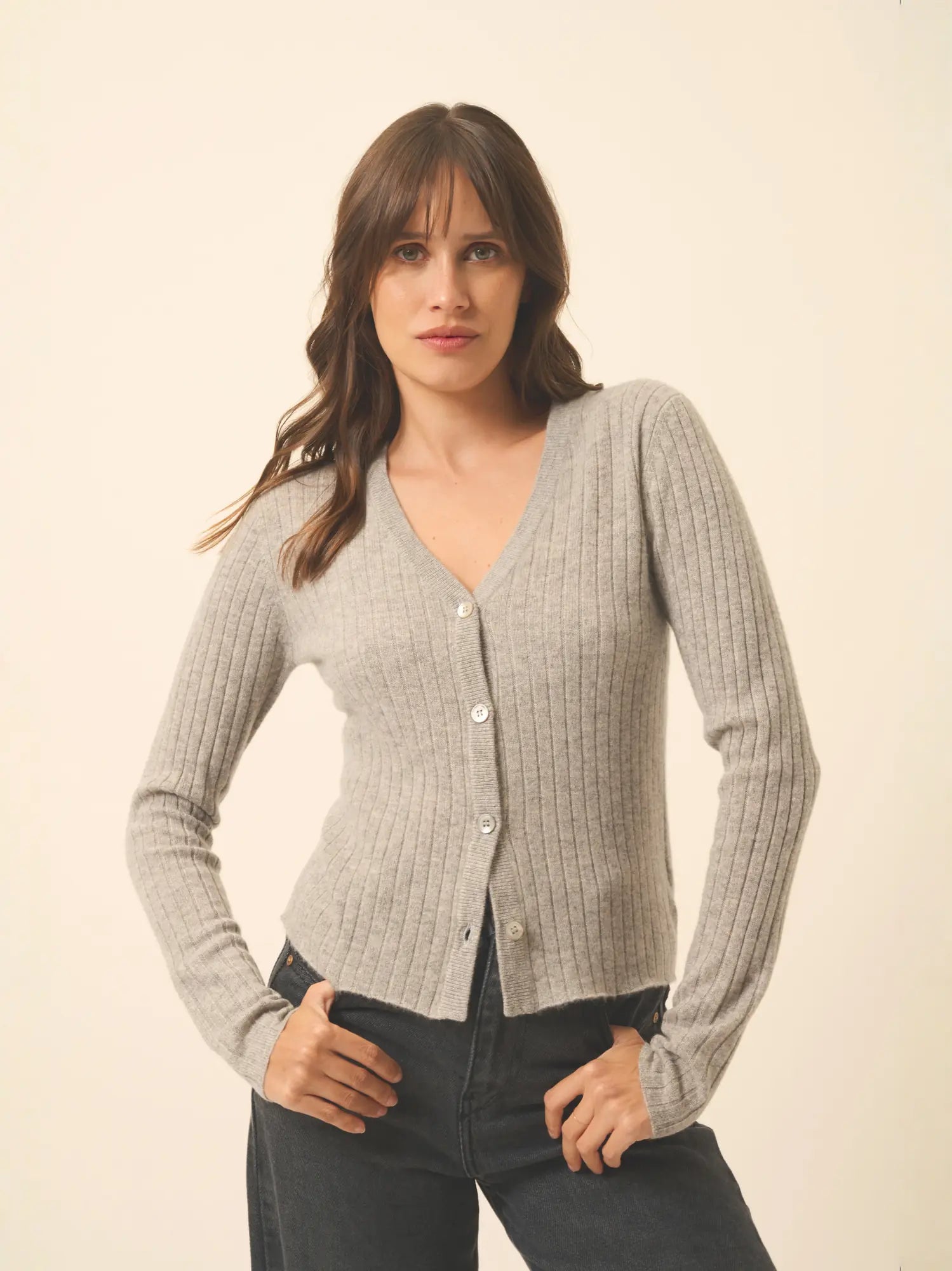 CAMILLE strickjacke v-ausschnitt wolke meliert