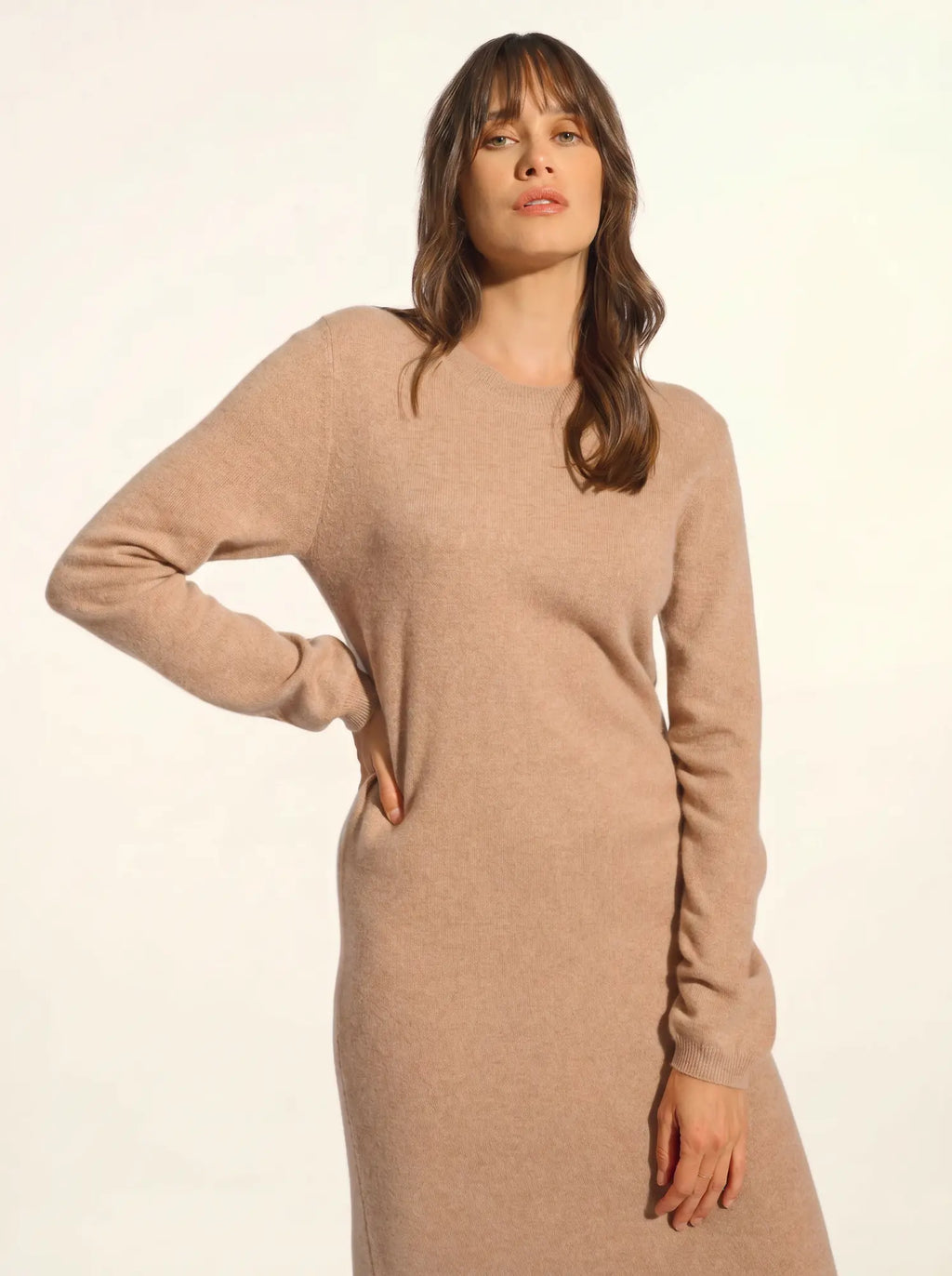 LINA kleid rundhalsausschnitt camel meliert