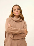 LOU cape rollkragen ärmellos 4-fädig camel meliert