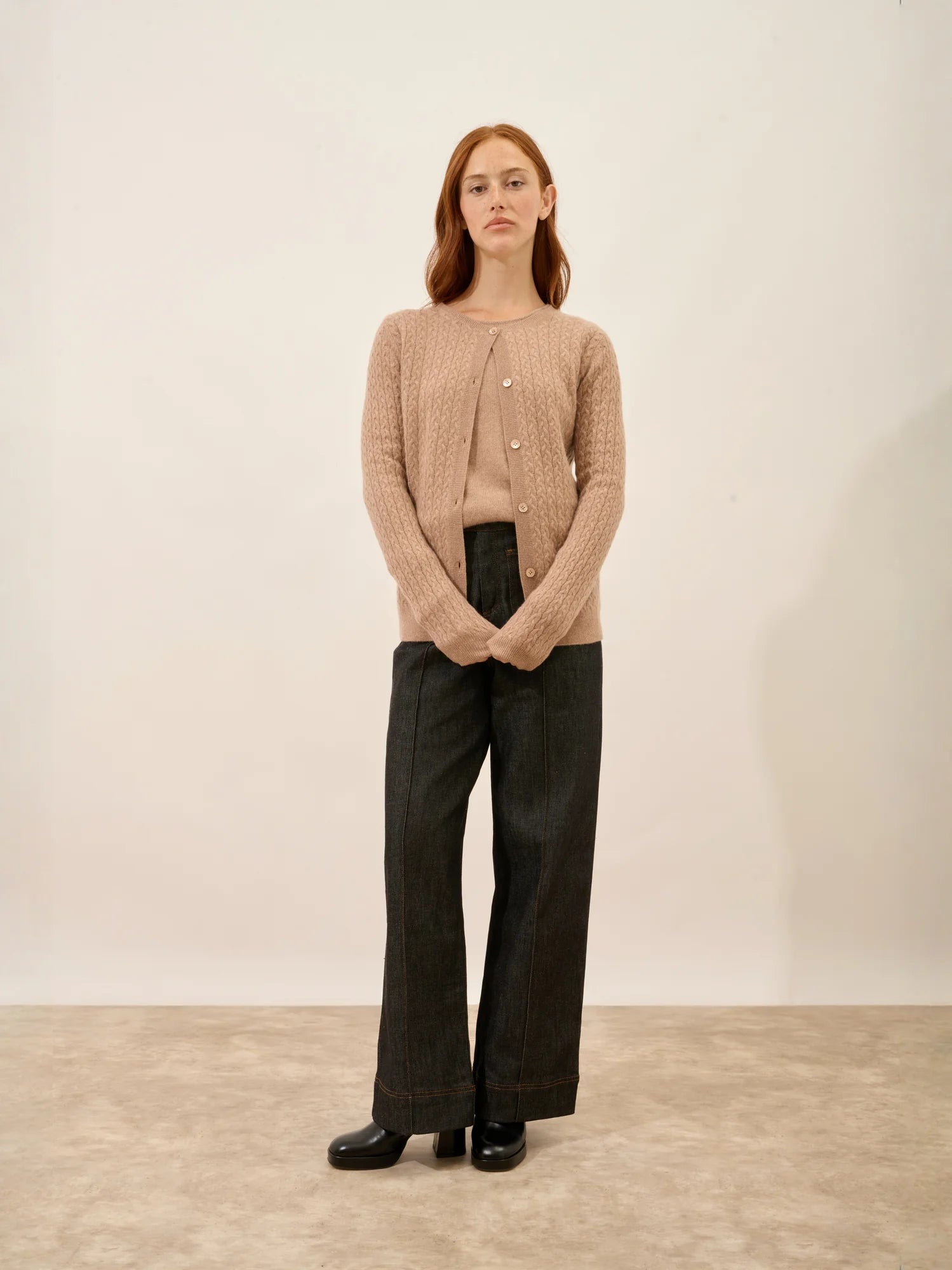 LAURA cardigan col rond camel chiné
