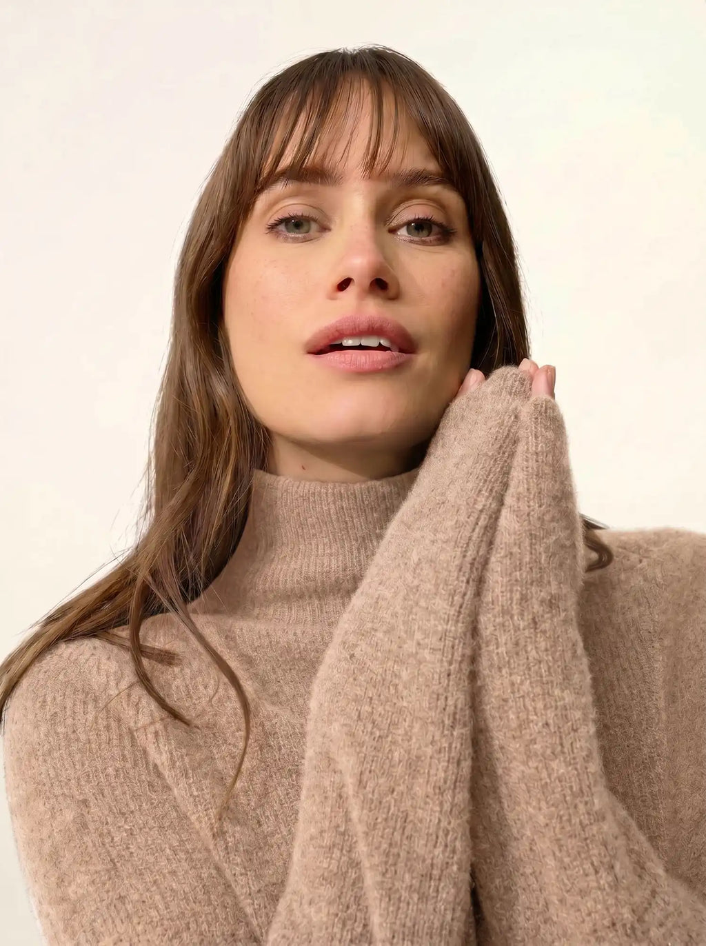 ALYSSA Sweater Mock Neck Heather Camel