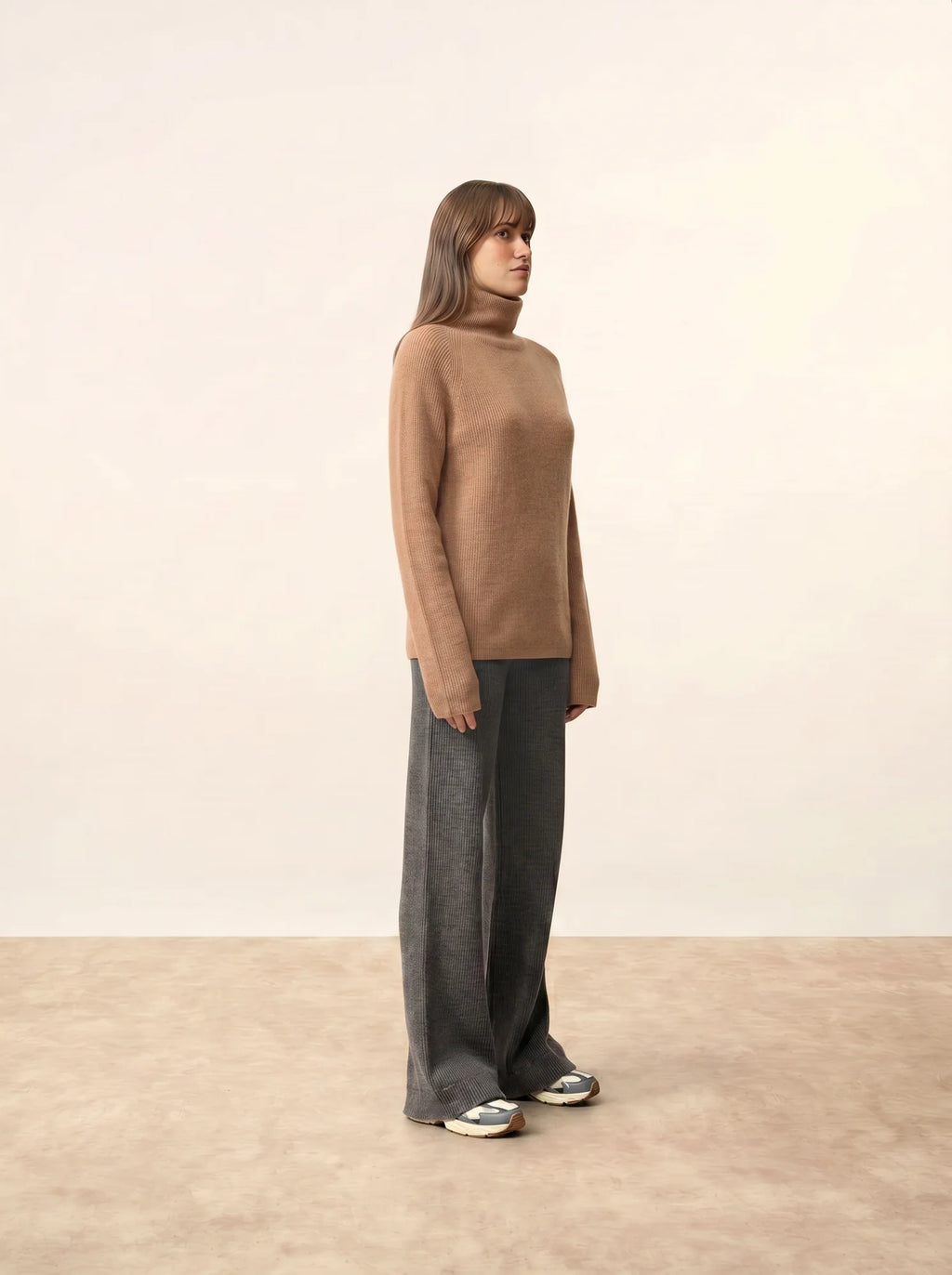 ALYSSA Sweater Mock Neck Heather Camel