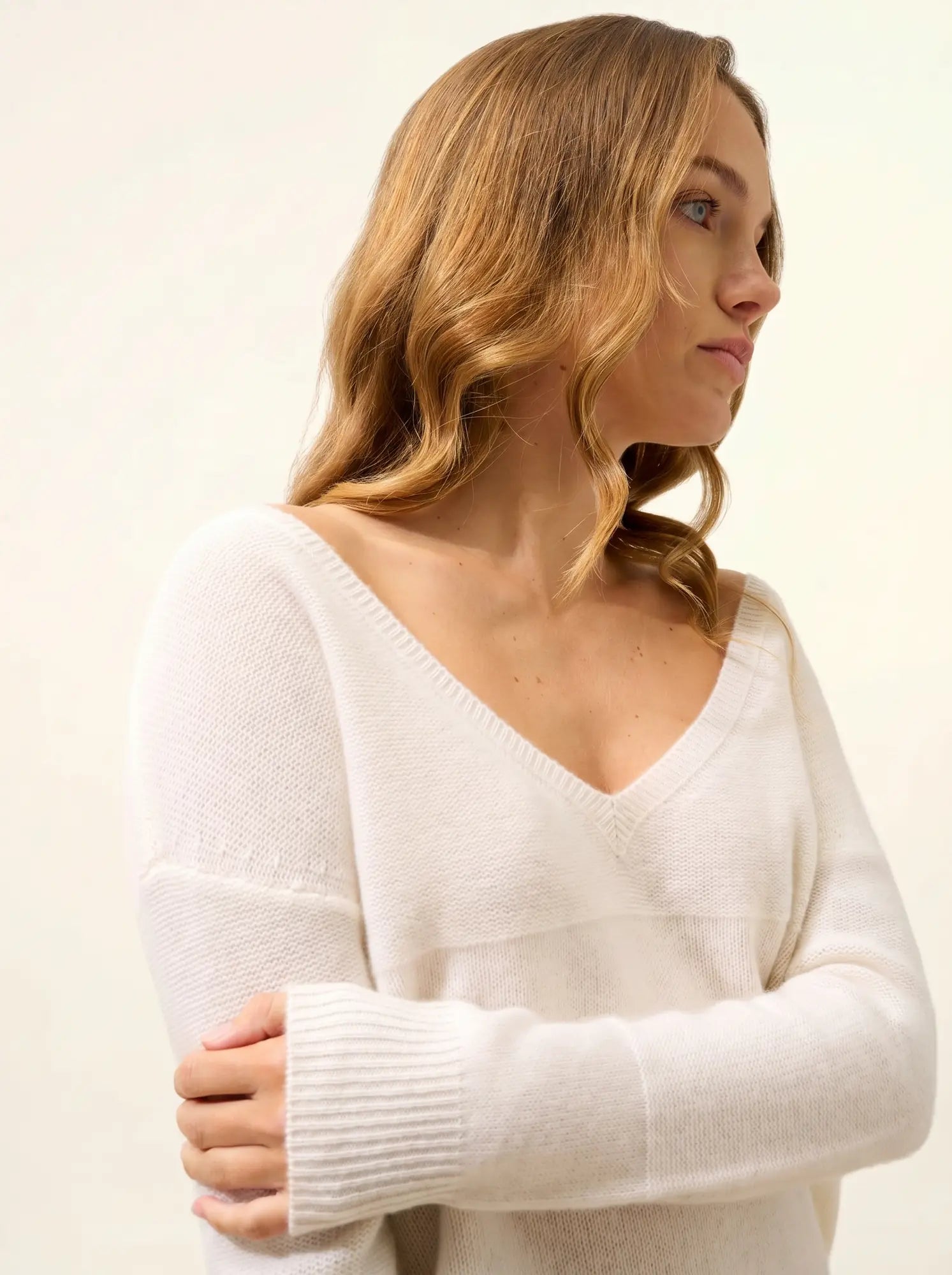 CASSIE pullover v-ausschnitt 4-fädig schnee