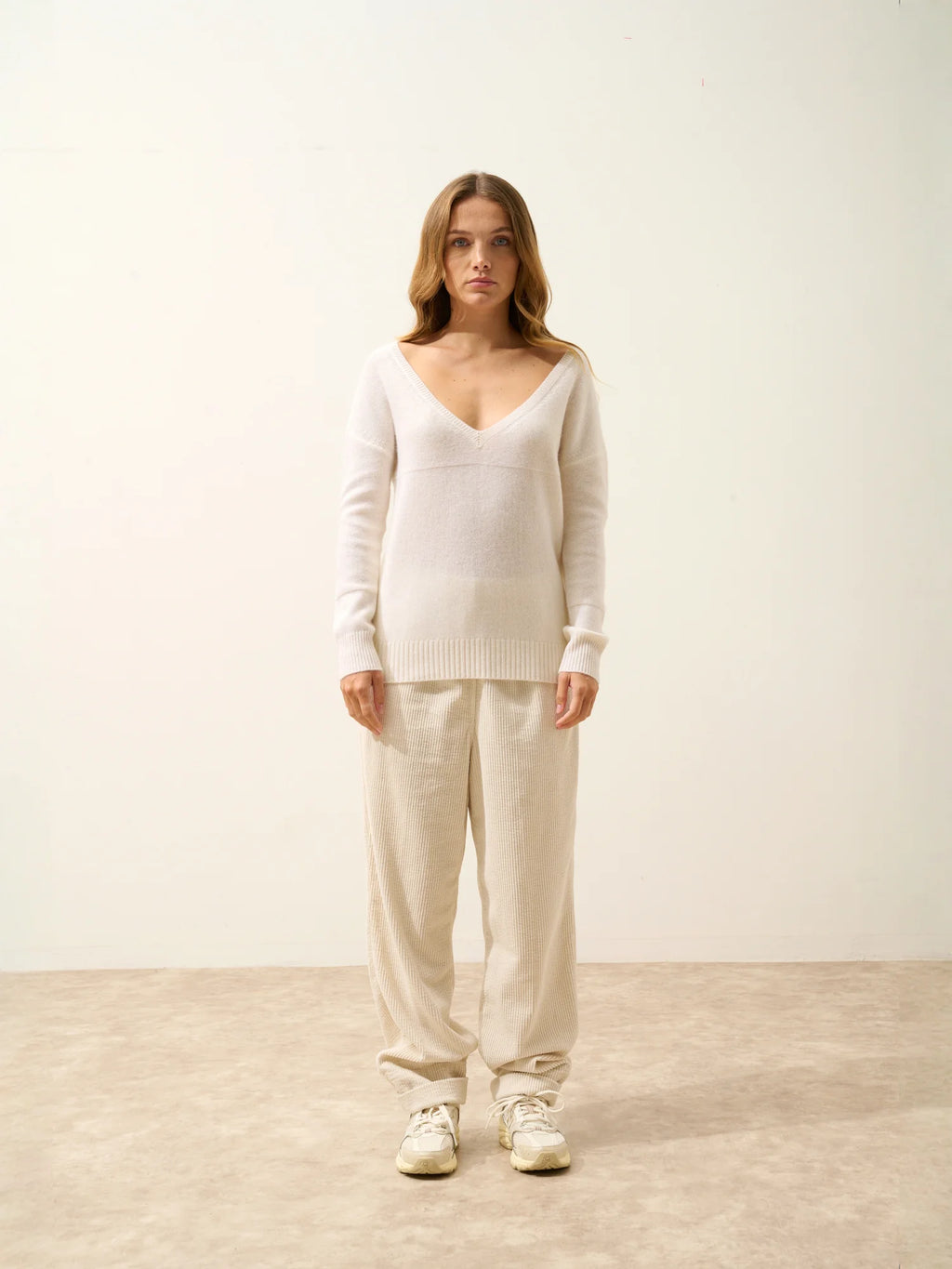 CASSIE pullover v-ausschnitt 4-fädig schnee