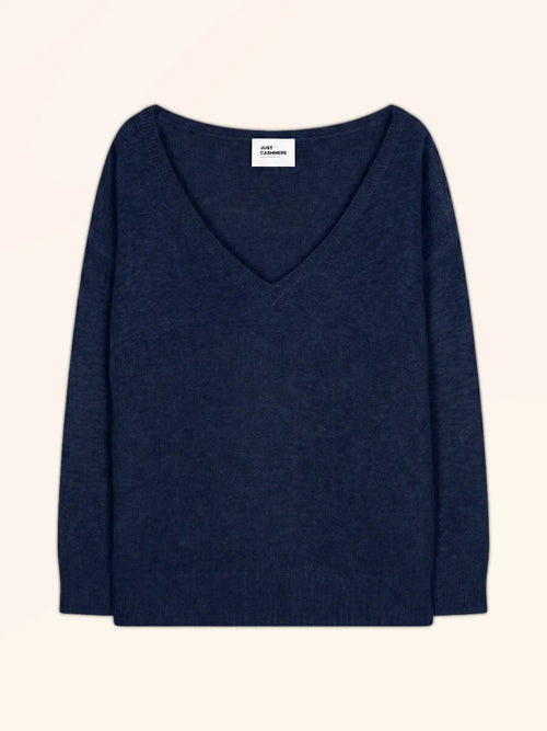 CASSIE pull col V 4 fils bleu marine