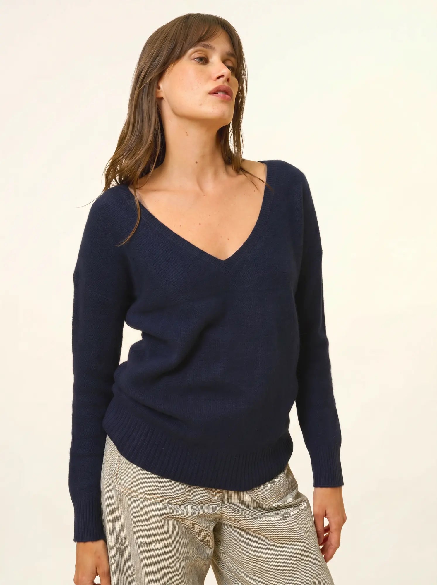CASSIE pullover v-ausschnitt 4-fädig marineblau