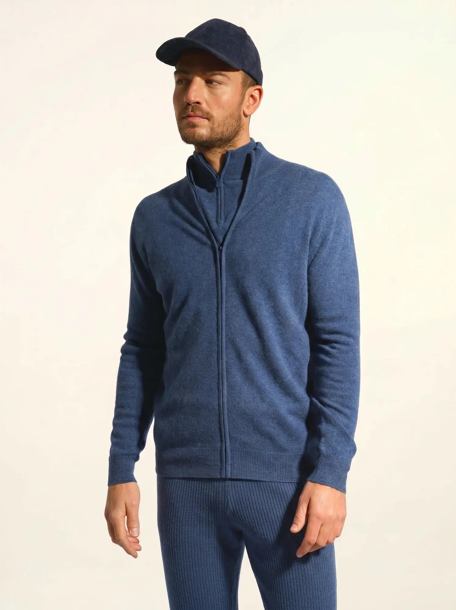 ALAN gilet zippé col montant océan chiné