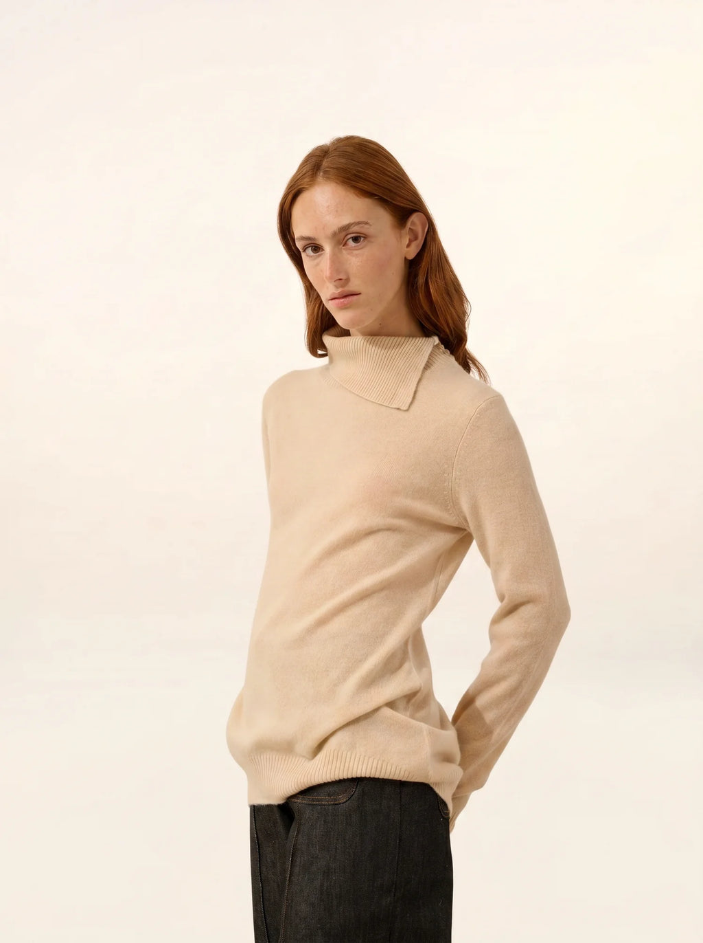 DUNDEE pullover rollkragen geknöpft sand