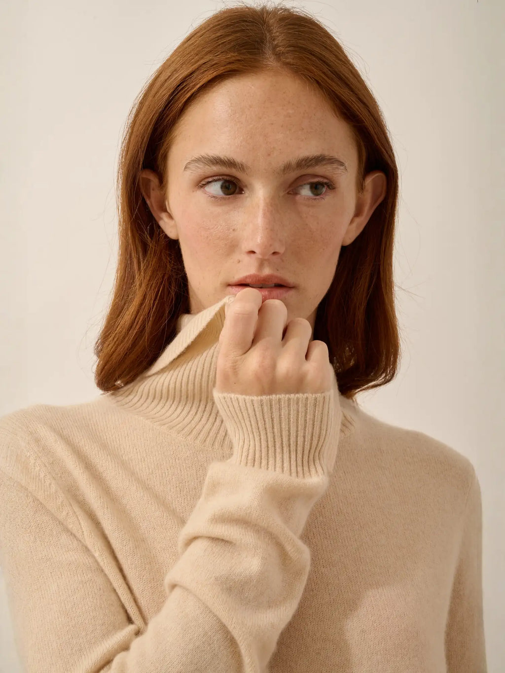 DUNDEE pullover rollkragen geknöpft sand