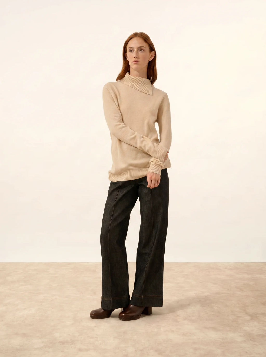 DUNDEE pullover rollkragen geknöpft sand