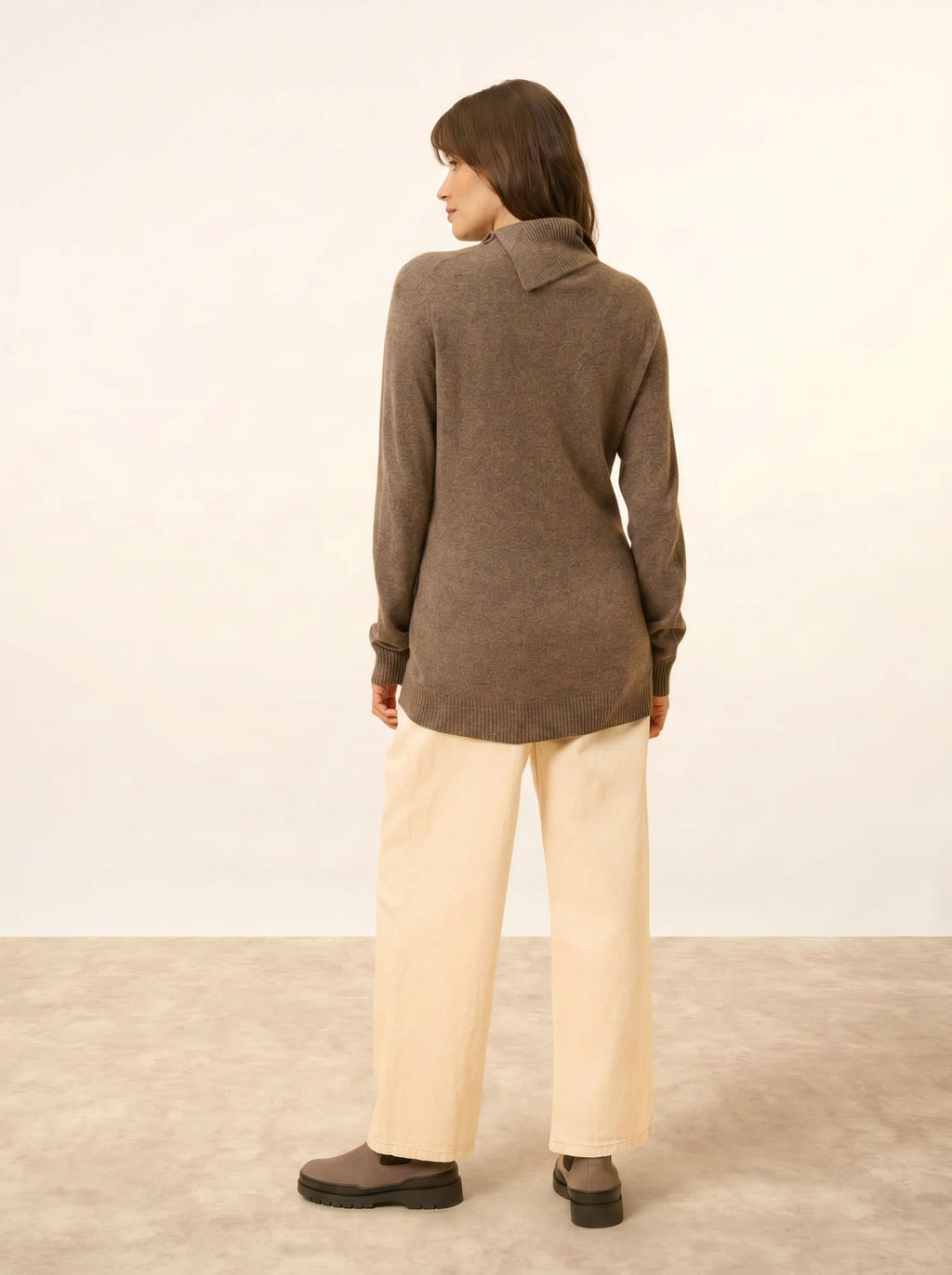 DUNDEE pullover rollkragen geknöpft taupe meliert