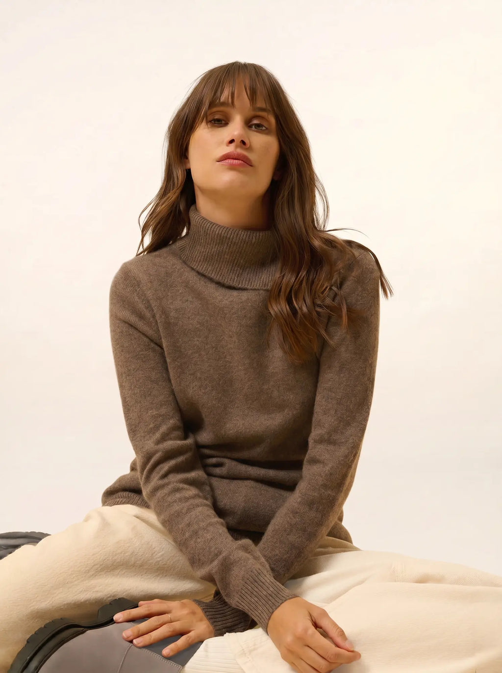 DUNDEE pullover rollkragen geknöpft taupe meliert