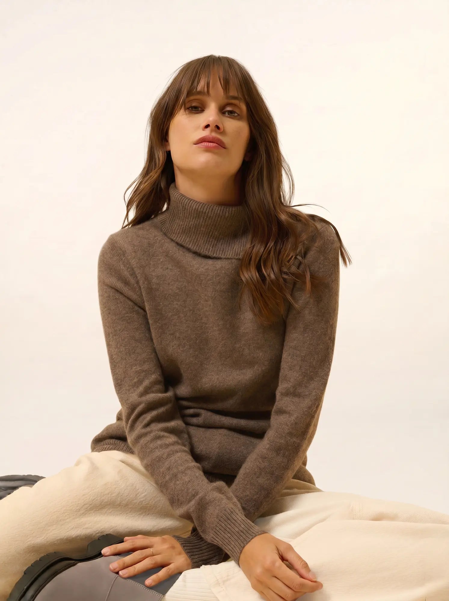 DUNDEE pullover rollkragen geknöpft taupe meliert