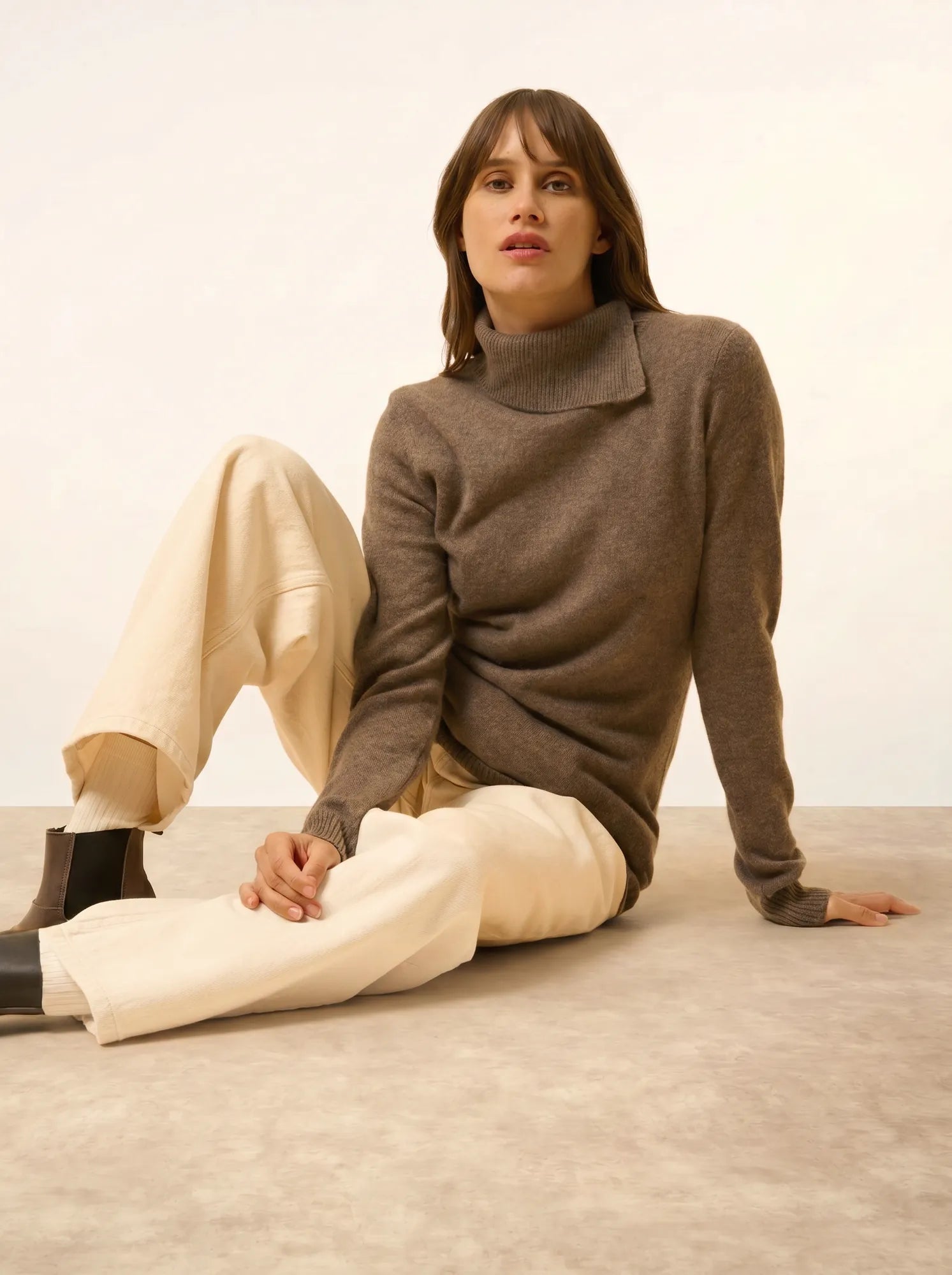DUNDEE pullover rollkragen geknöpft taupe meliert