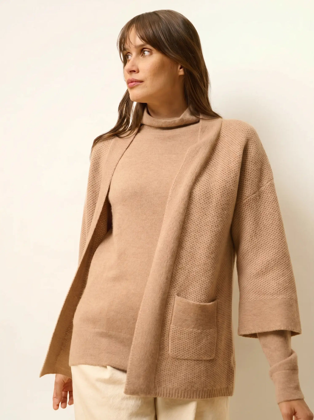 ABOYNE jacke kimono 4-fädig camel meliert
