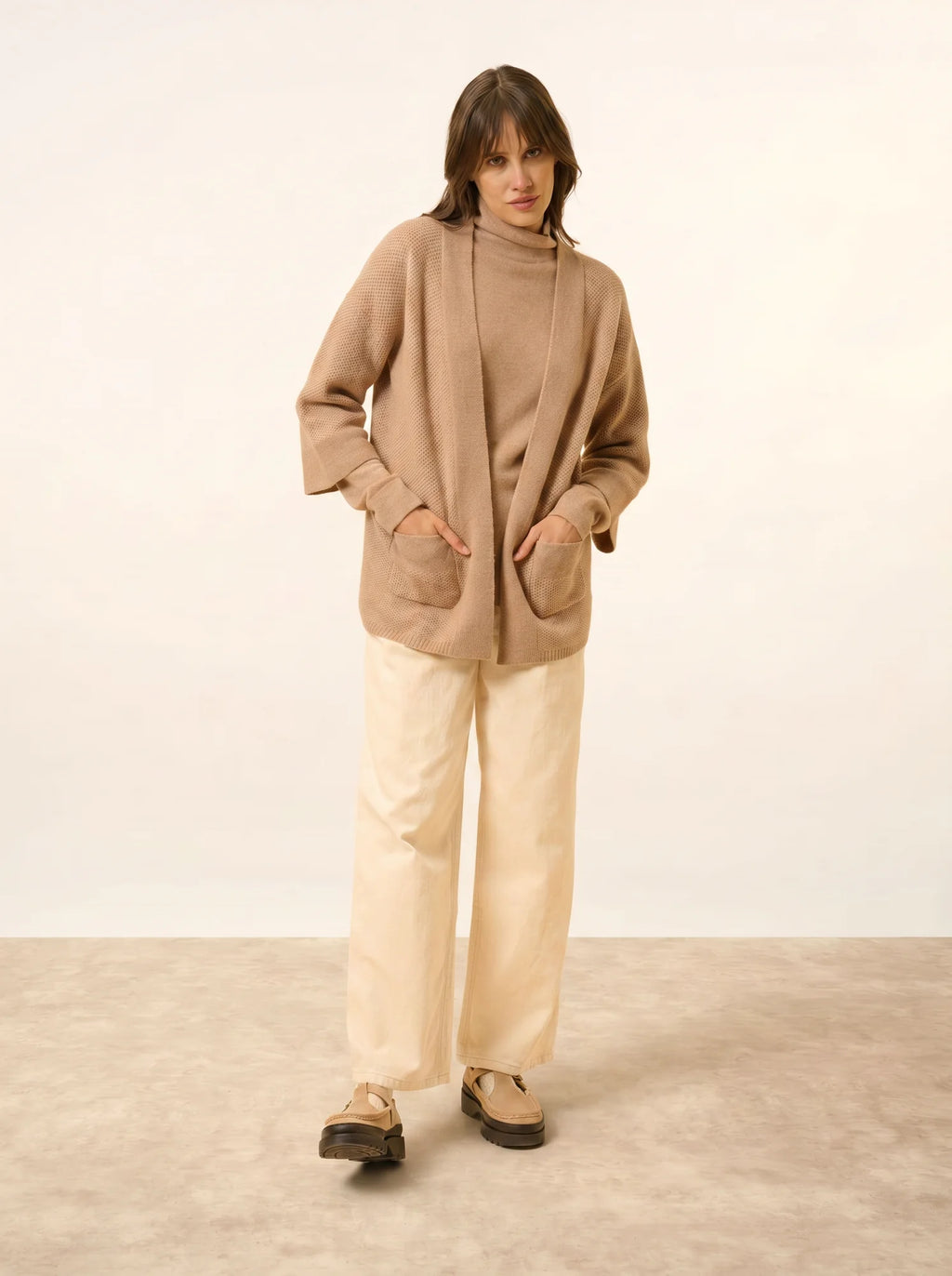 ABOYNE jacke kimono 4-fädig camel meliert