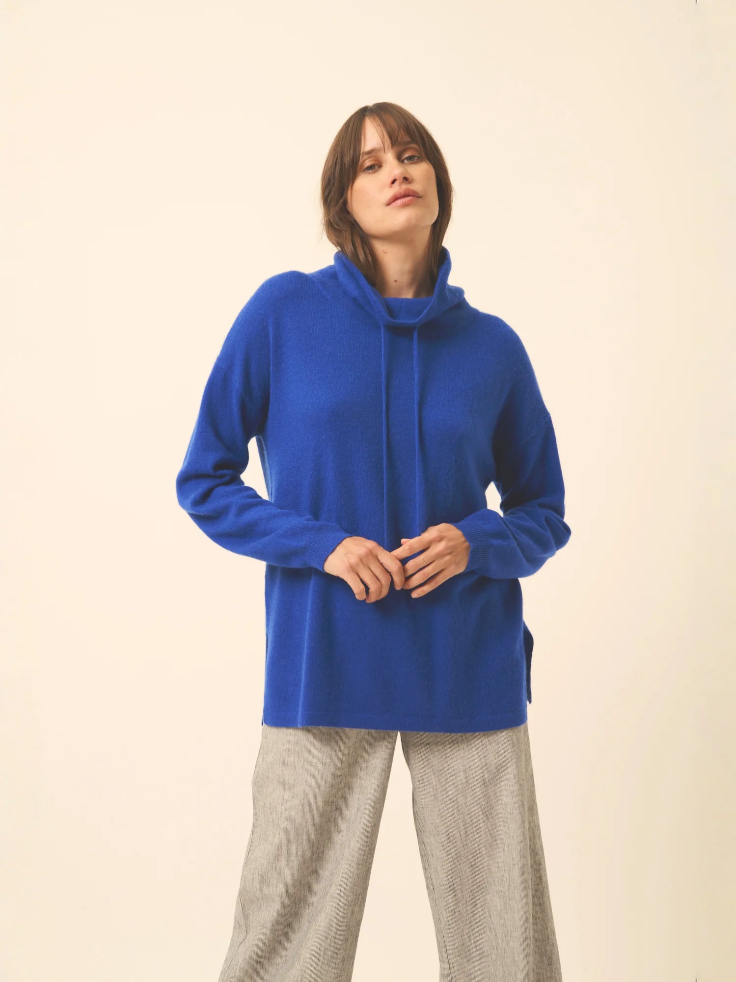 MELROSE pullover stehkragen kordelzug seitenschlitze ultramarin