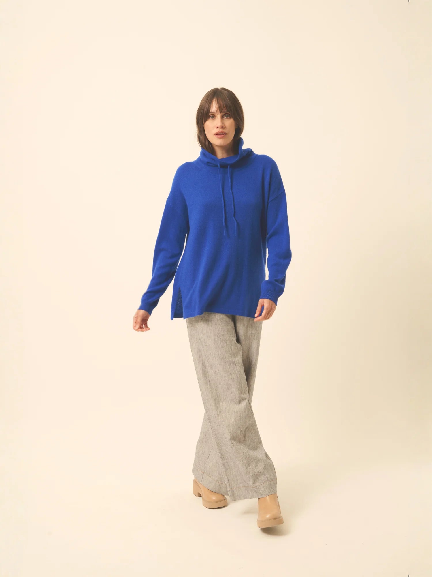 MELROSE pullover stehkragen kordelzug seitenschlitze ultramarin