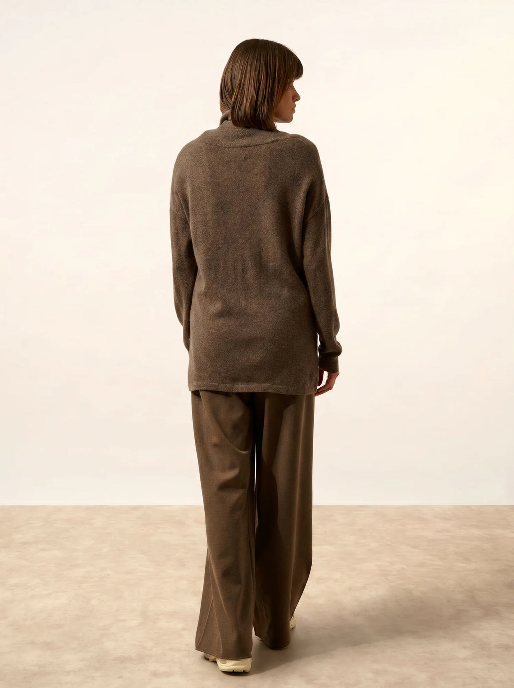 MELROSE pullover stehkragen kordelzug seitenschlitze taupe meliert