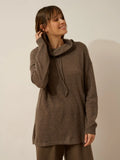 MELROSE pullover stehkragen kordelzug seitenschlitze taupe meliert