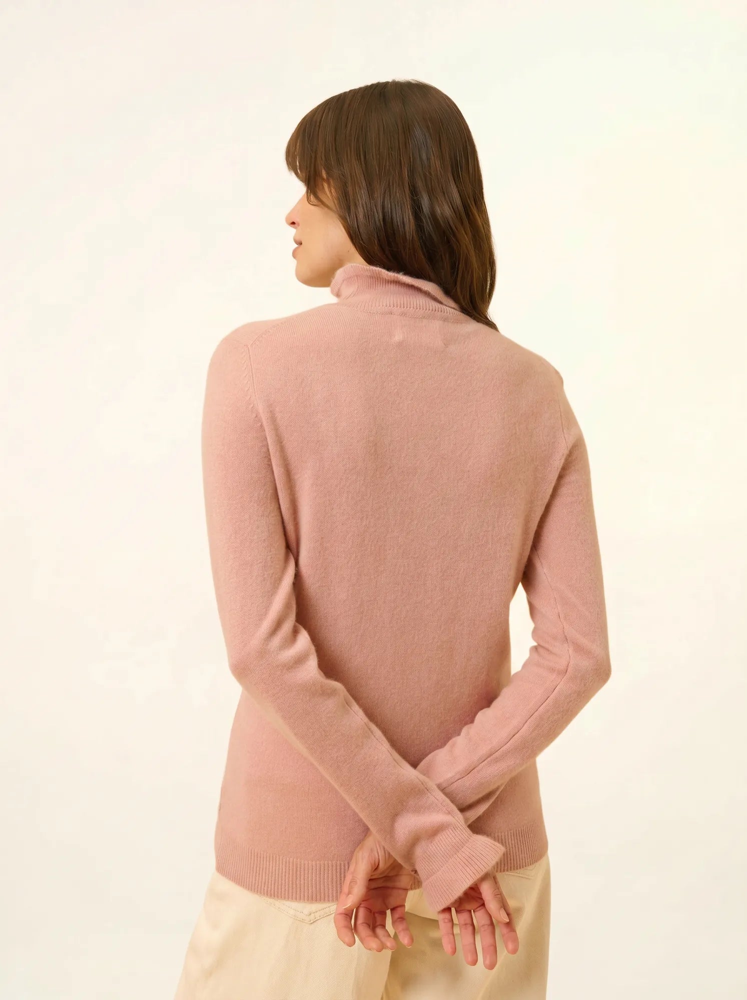 TRILA pullover stehkragen volant bois de rosa