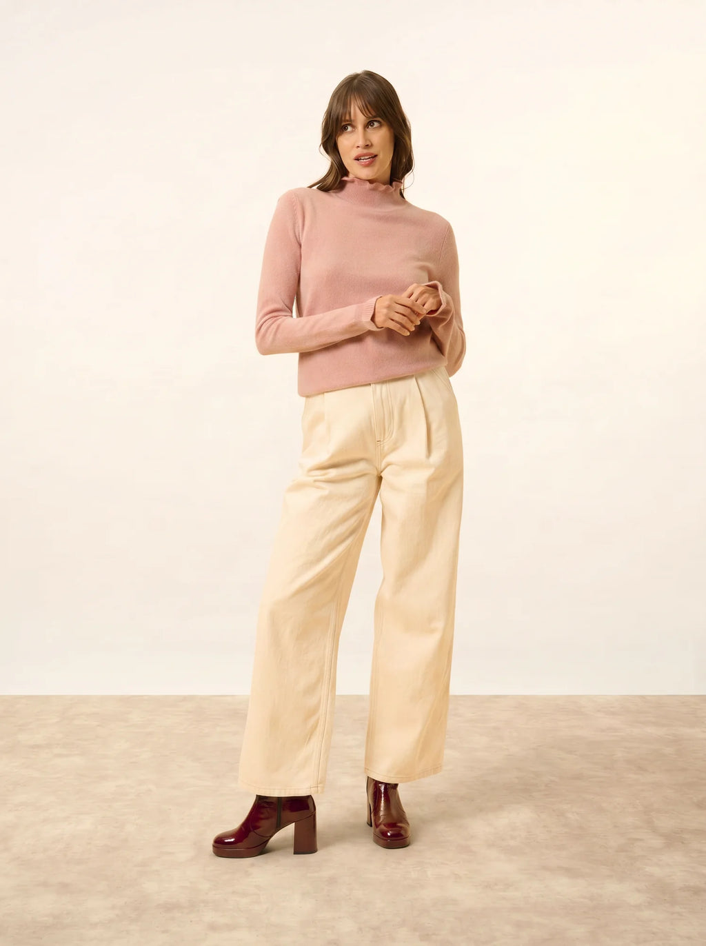 TRILA pullover stehkragen volant bois de rosa