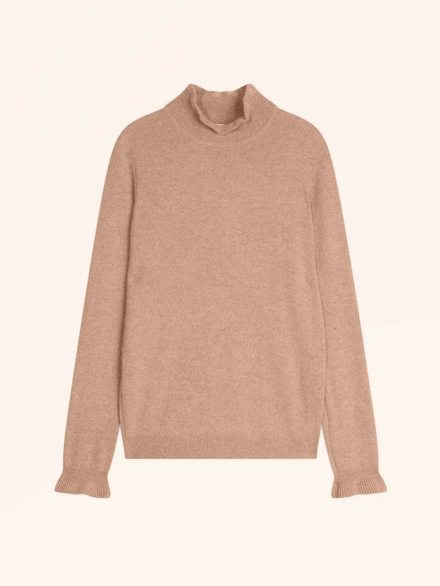 TRILA pullover stehkragen volant camel meliert