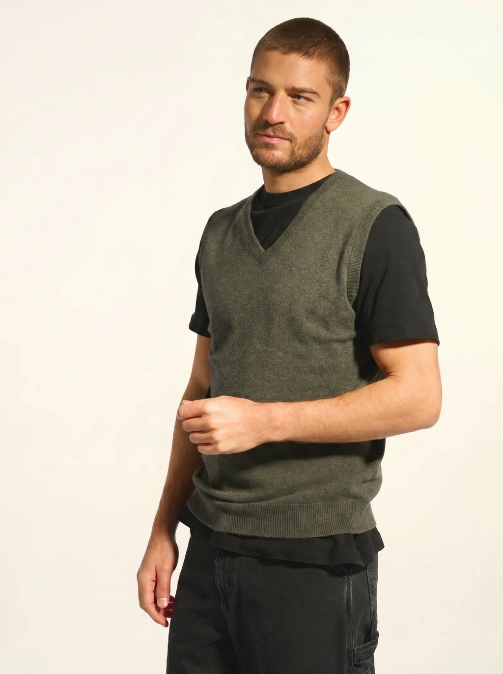 CORKI top v-ausschnitt khaki meliert