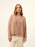 SYSTA strickjacke v-ausschnitt 4-fädig camel meliert