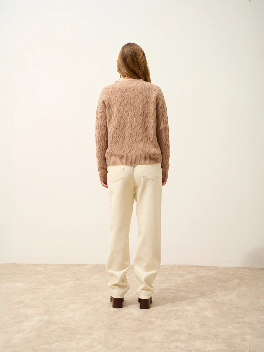 SYSTA strickjacke v-ausschnitt 4-fädig camel meliert