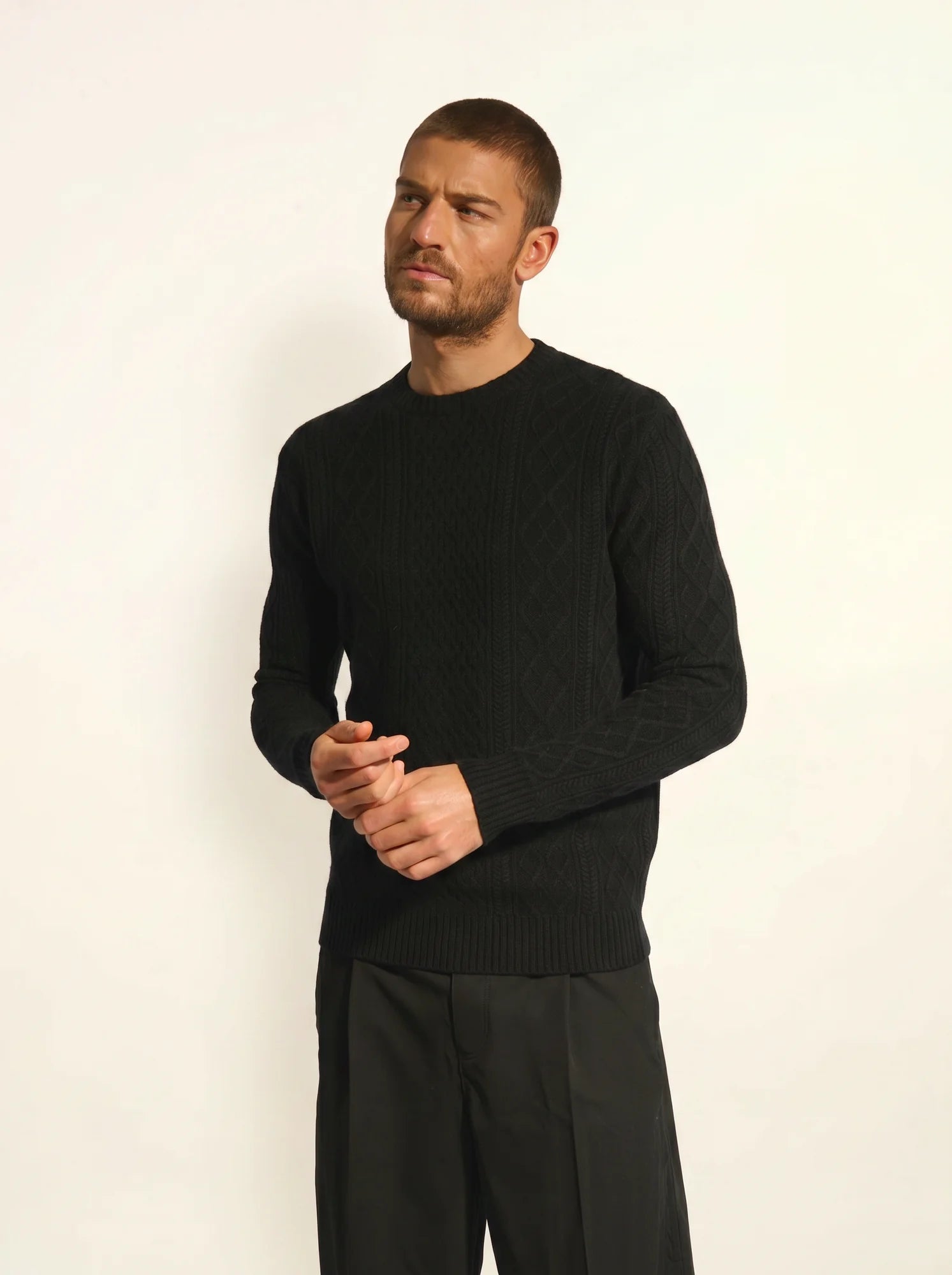 THURID pull col rond 4 fils noir