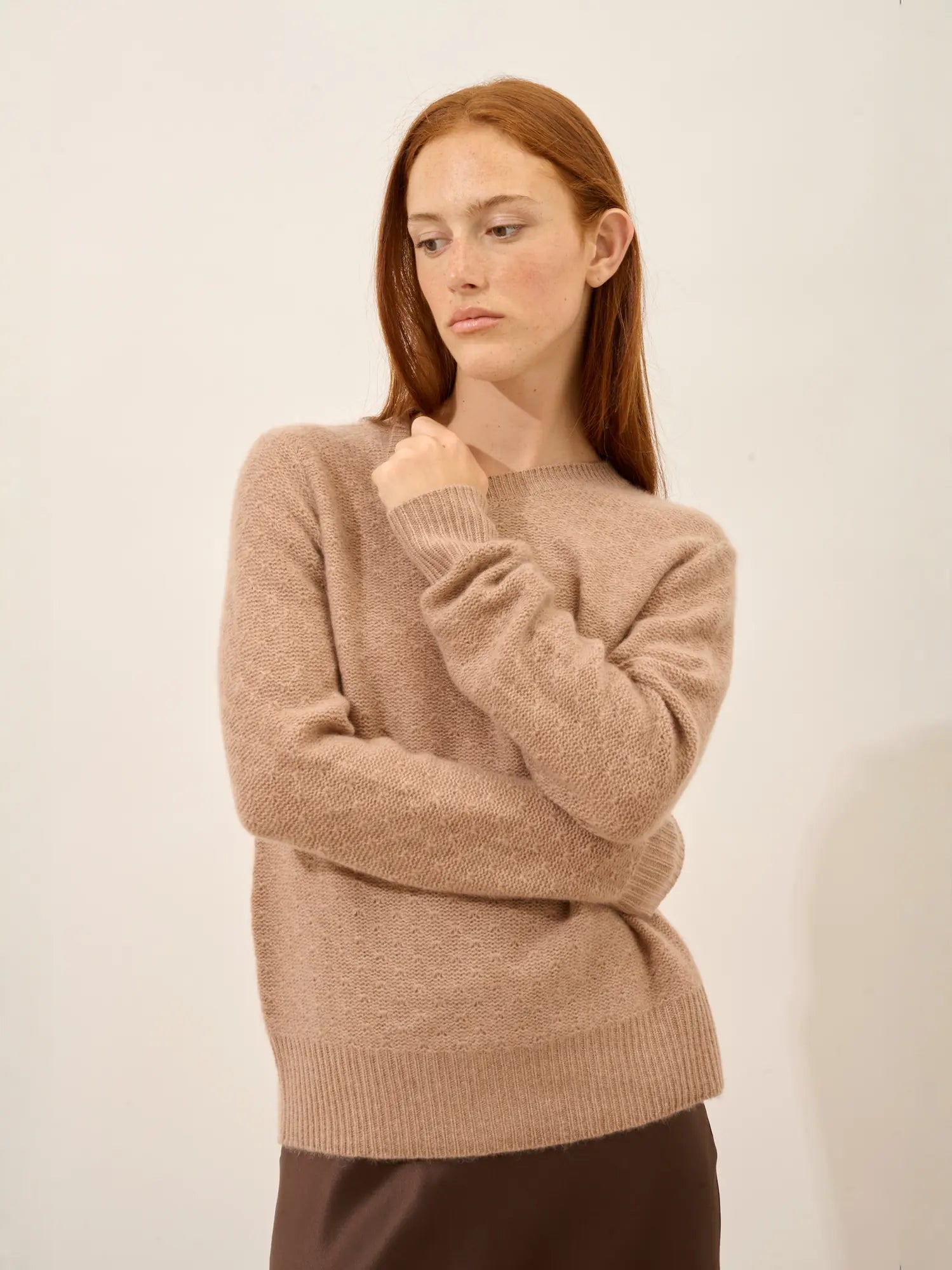 SIGRUN pullover rundhalsausschnitt 4-fädig camel meliert