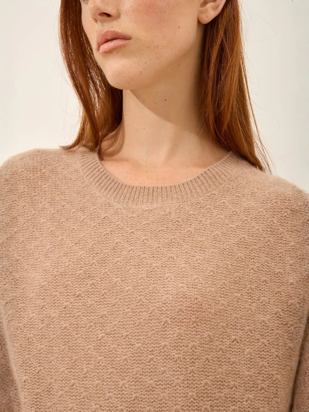 SIGRUN pullover rundhalsausschnitt 4-fädig camel meliert