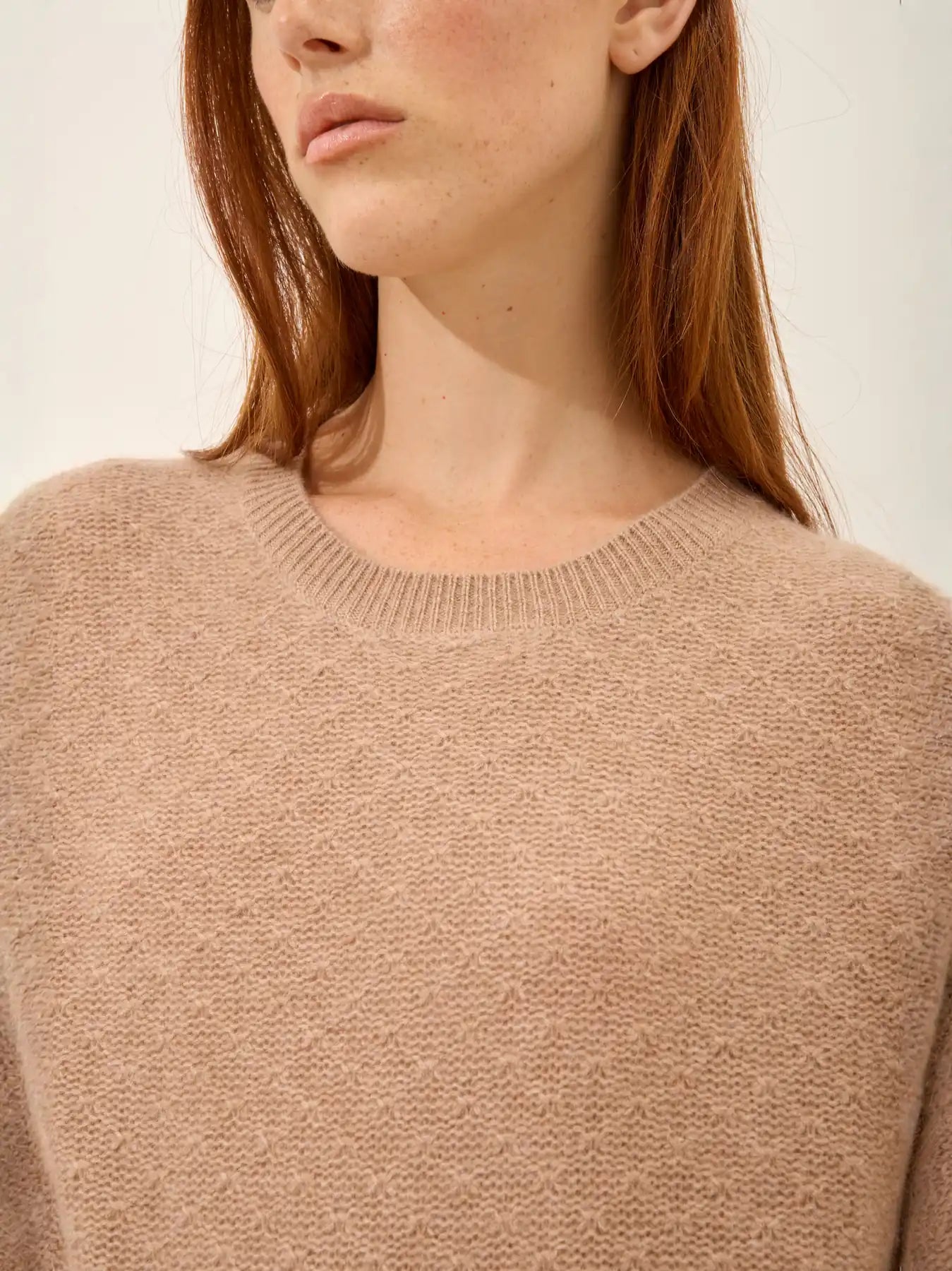 SIGRUN pullover rundhalsausschnitt 4-fädig camel meliert