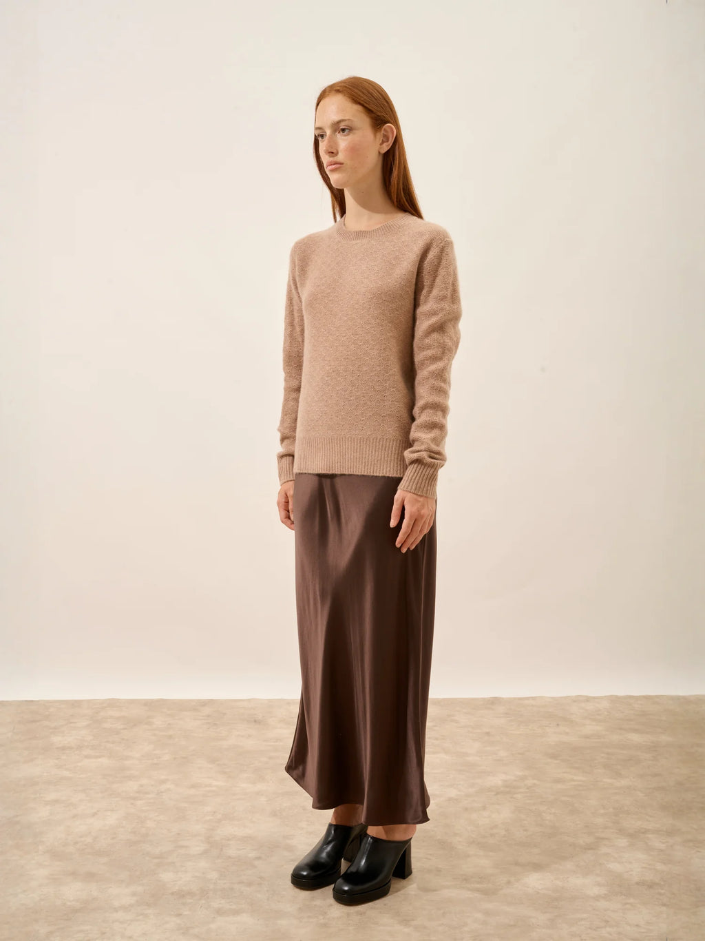 SIGRUN pullover rundhalsausschnitt 4-fädig camel meliert