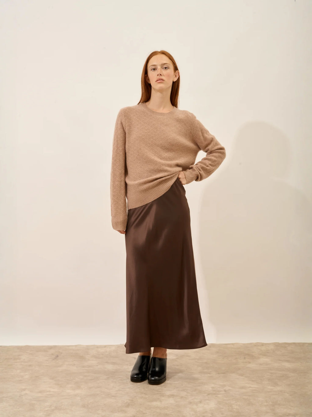 SIGRUN pullover rundhalsausschnitt 4-fädig camel meliert