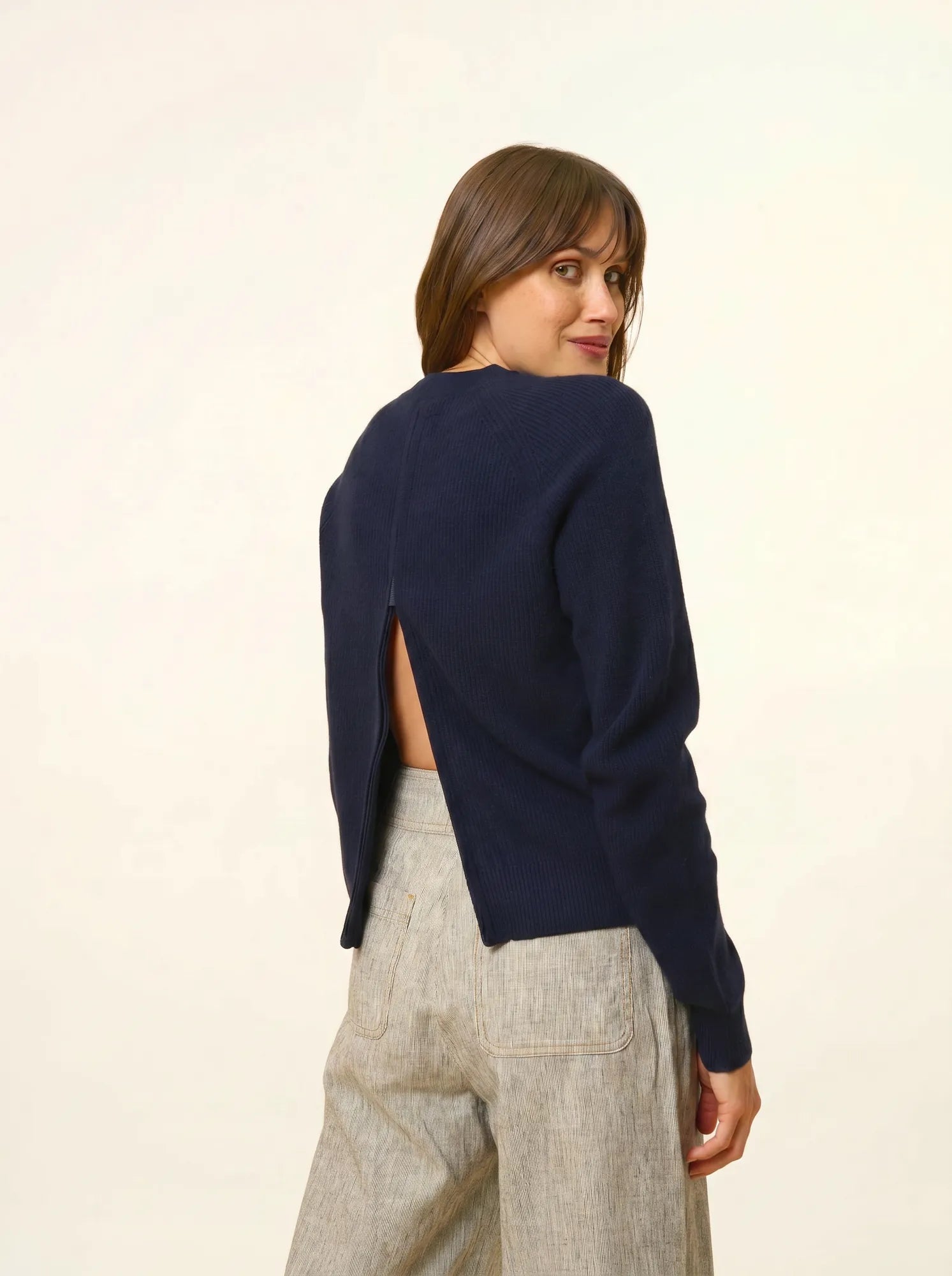 JONA pull col rond zippé dos bleu marine