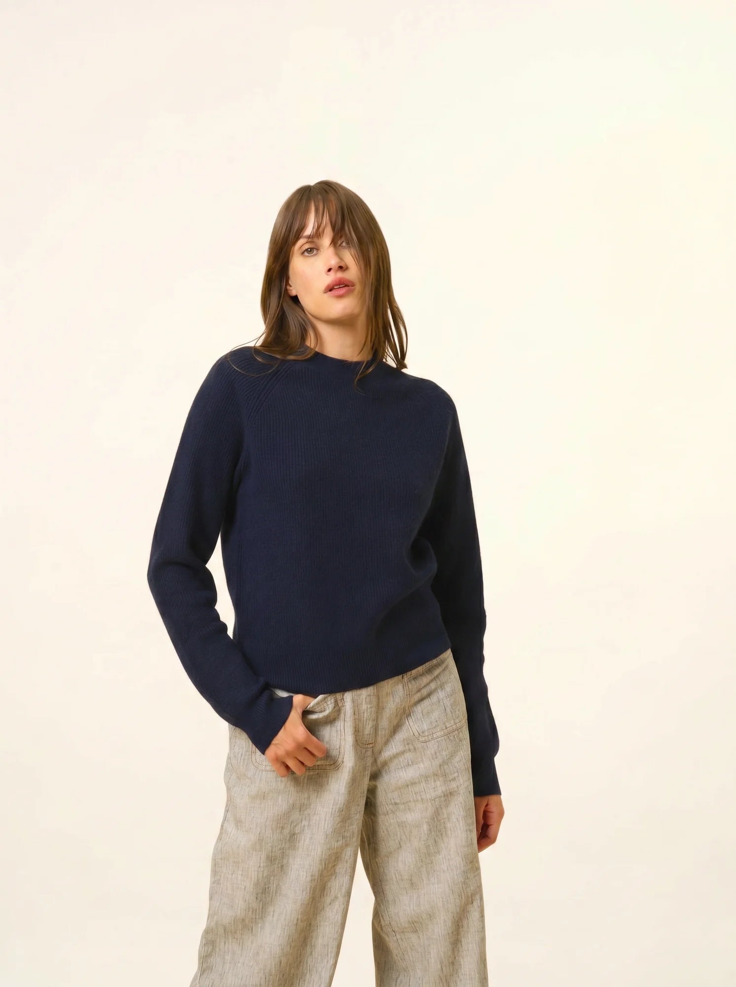 JONA pull col rond zippé dos bleu marine