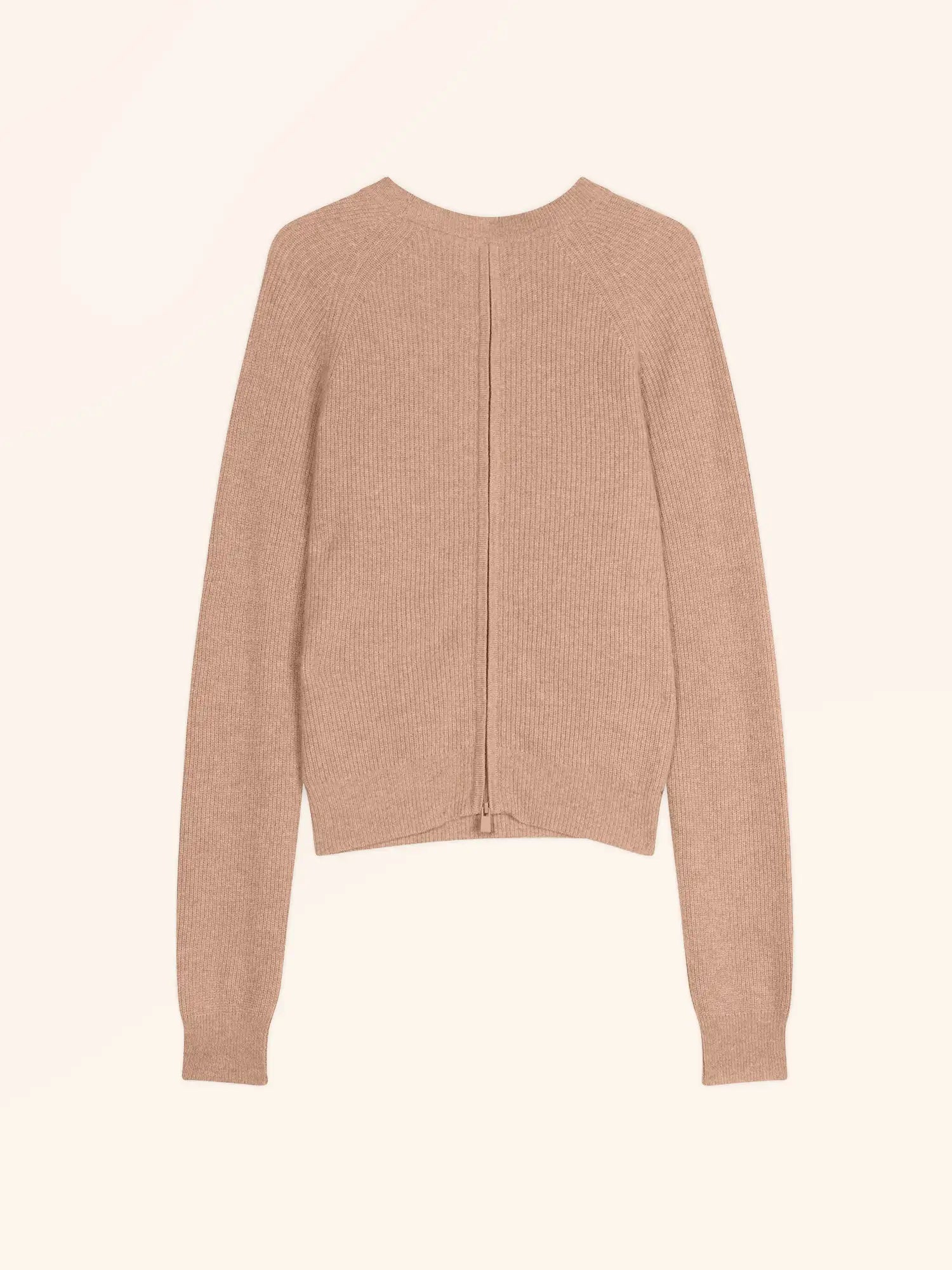 JONA pullover rundhalsausschnitt mit reissverschluss hinten camel meliert