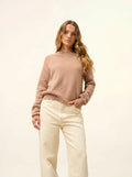 JONA pullover rundhalsausschnitt mit reissverschluss hinten camel meliert