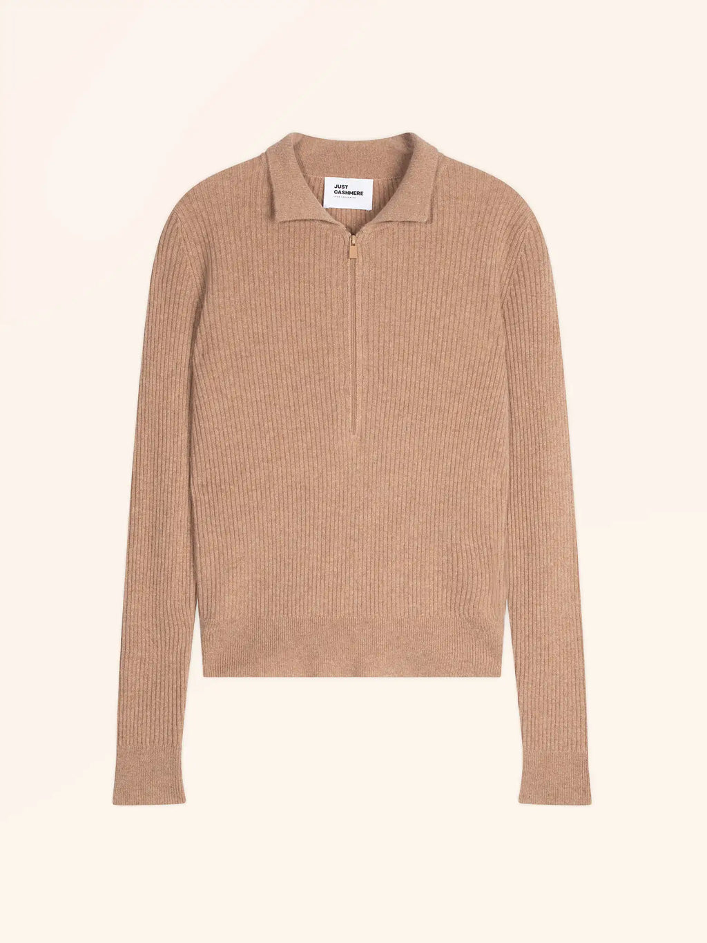 KRISTJAN poloshirt reissverschlusskragen langarm camel meliert