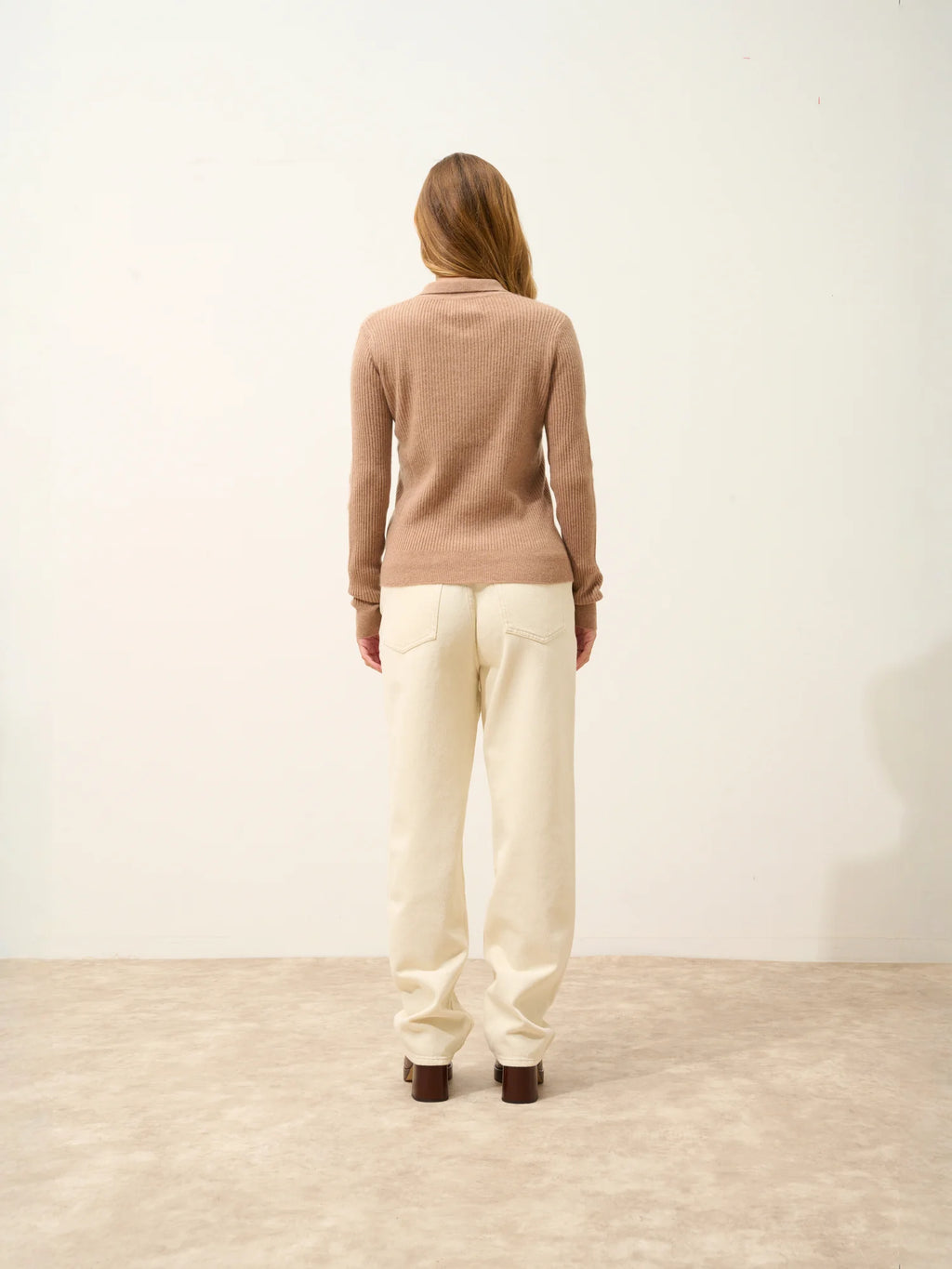 KRISTJAN poloshirt reissverschlusskragen langarm camel meliert