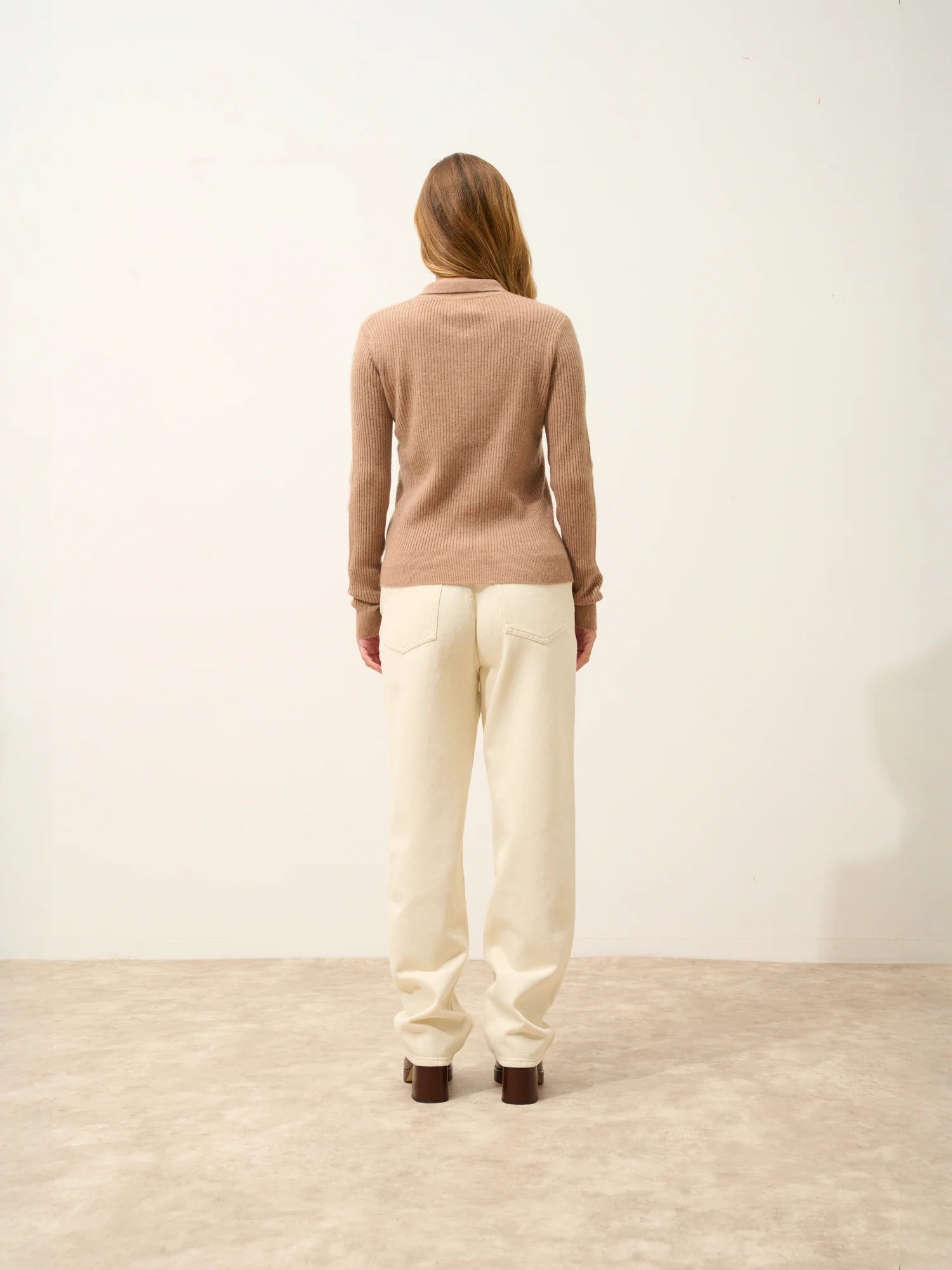 KRISTJAN poloshirt reissverschlusskragen langarm camel meliert