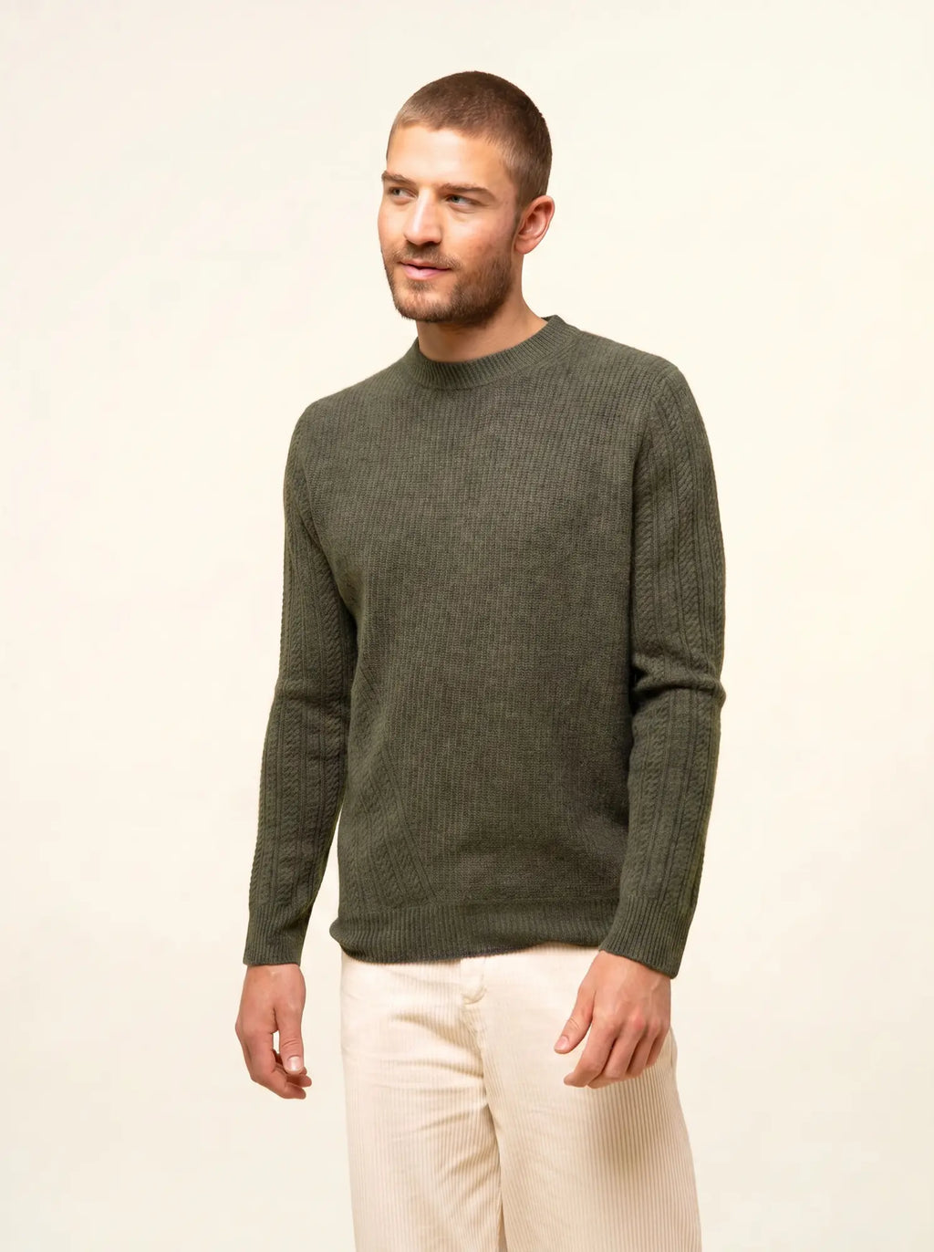 LUKKA pullover rundhalsausschnitt 4-fädig khaki meliert