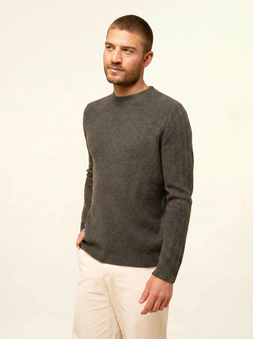 LUKKA pullover rundhalsausschnitt 4-fädig khaki meliert