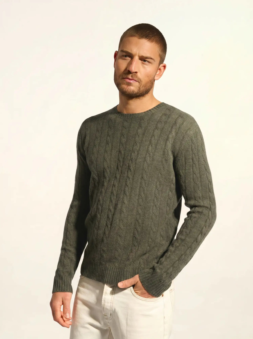 DARRI pull col rond 4 fils kaki chiné