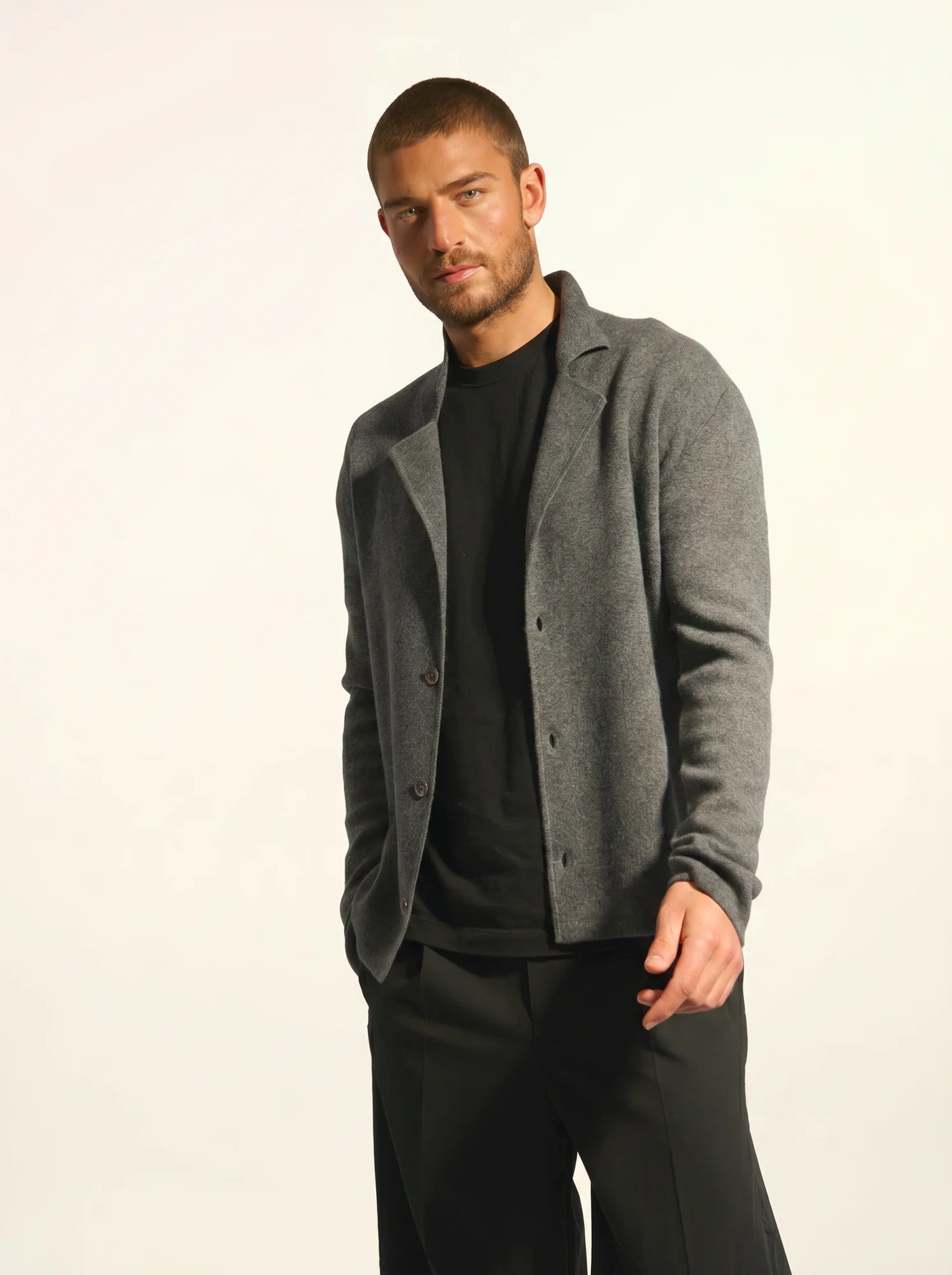 ALVAR veste boutonnée col tailleur anthracite chiné