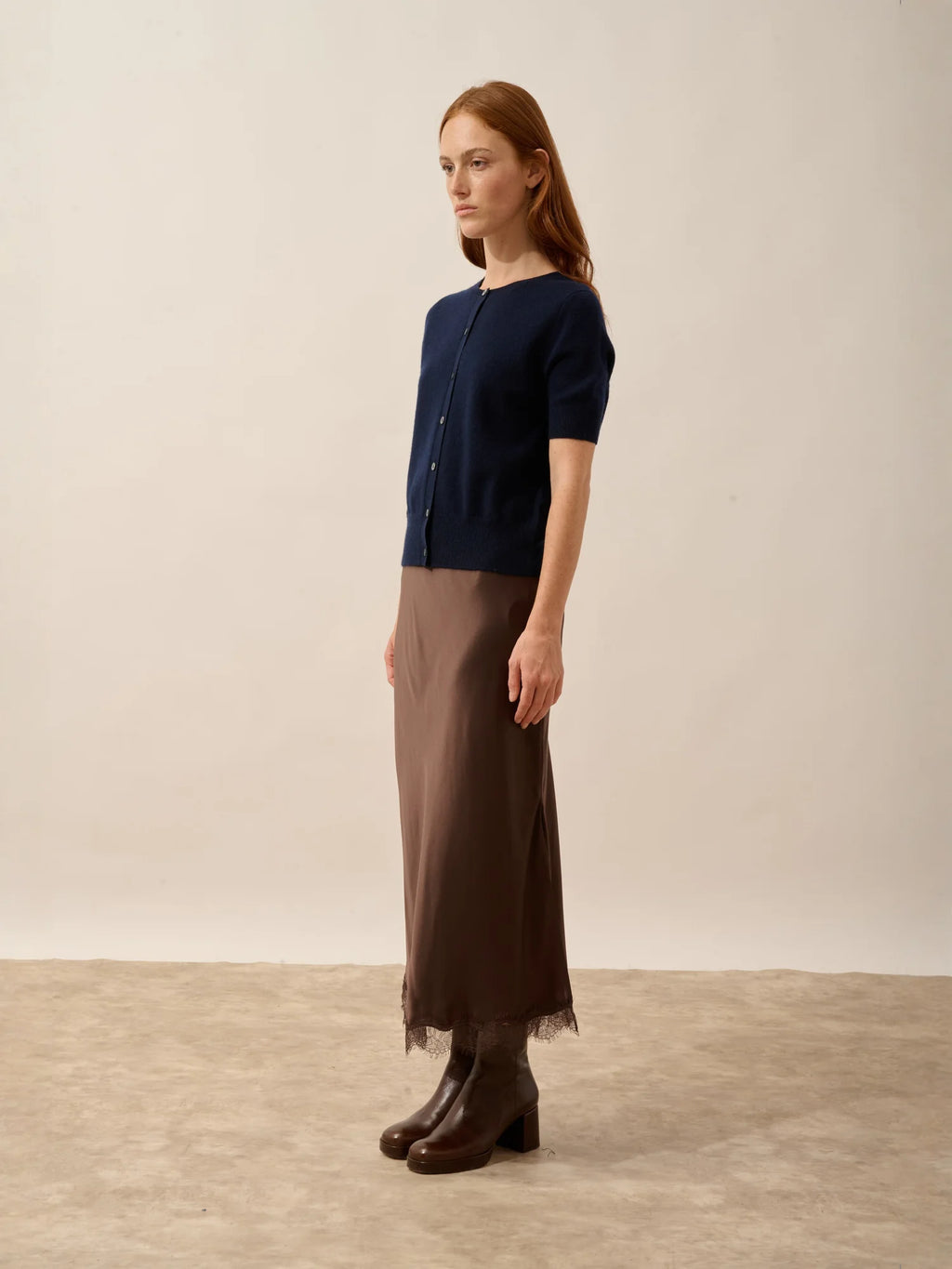 SAMUEL strickjacke rundhalsausschnitt kurzarm marineblau