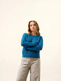 NADIA pull col rond 8 fils paon